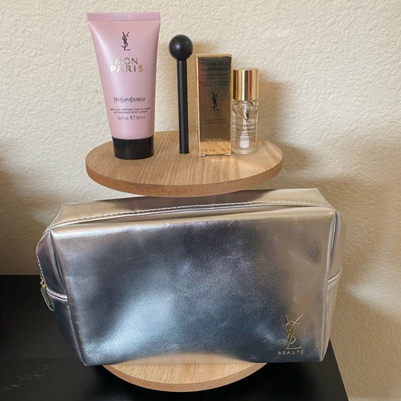 YSL Touche Éclat Blur Primer, Mon Paris Lotion, Cosmetic Pouch Bundle - New - Picture 2 of 7